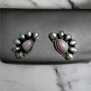 Sterling Silver Pink Opal & Silver Pearl Earrings